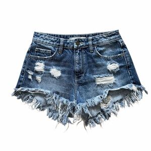 Hidden Jeans Distressed Frayed Hem High Rise‎ Jean Shorts Size 8 HD44632H-DK